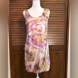H&M Watercolor Floral Pattern Shoulder Bow Balloon Hem Summer Dress Size 8